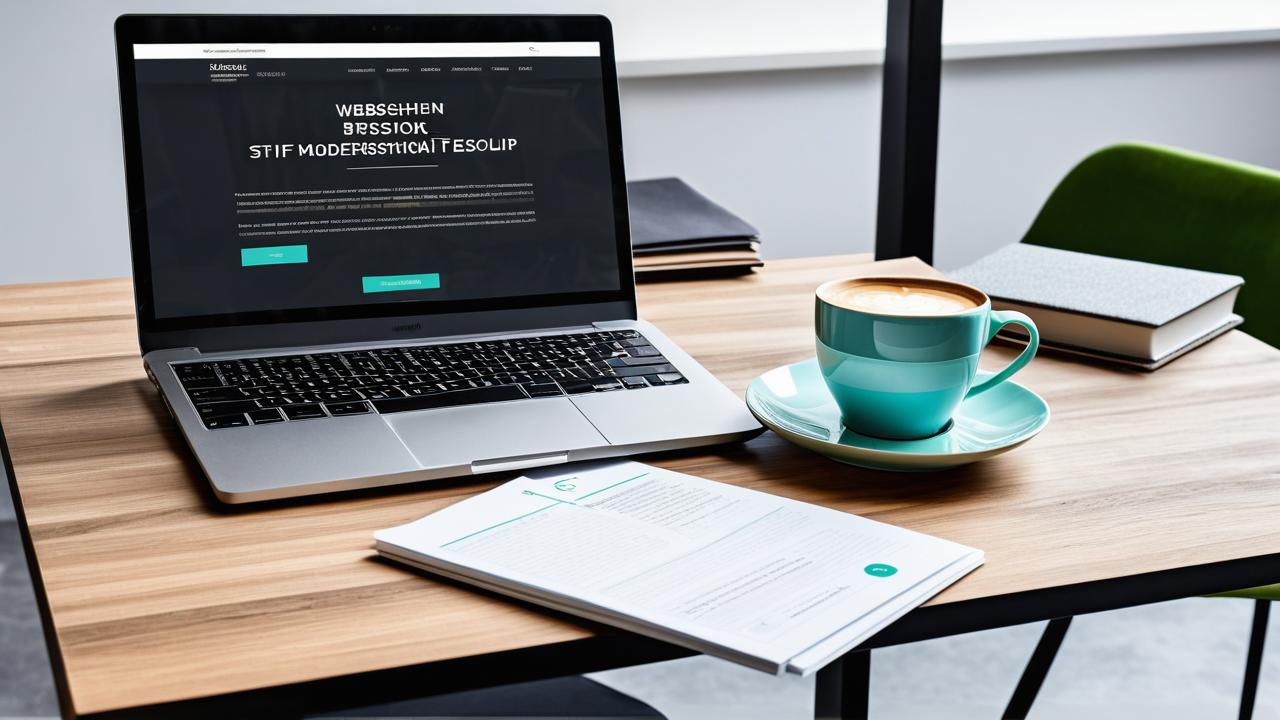 Laptop auf modernem Schreibtisch mit professioneller Website im Fokus